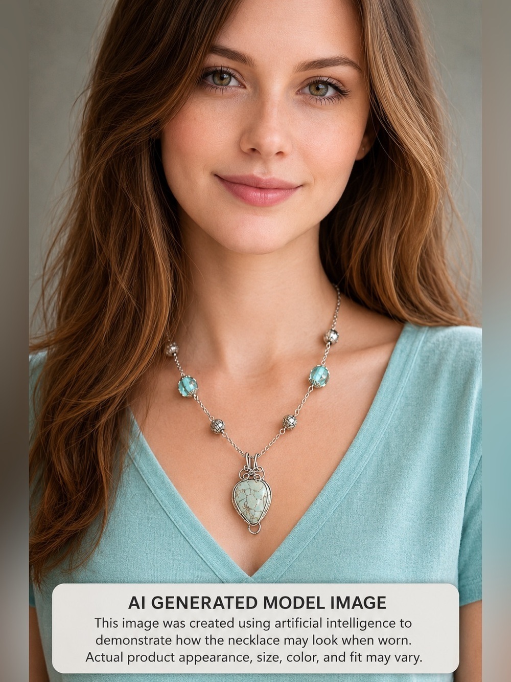 Dendronic Jasper Light turquoise color 20" necklace/earrings Glass Art Beads